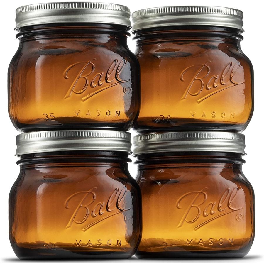 Ball Mason Jar Pint Elite Amber Wide Mouth 16 oz (475 ml) 4-pack