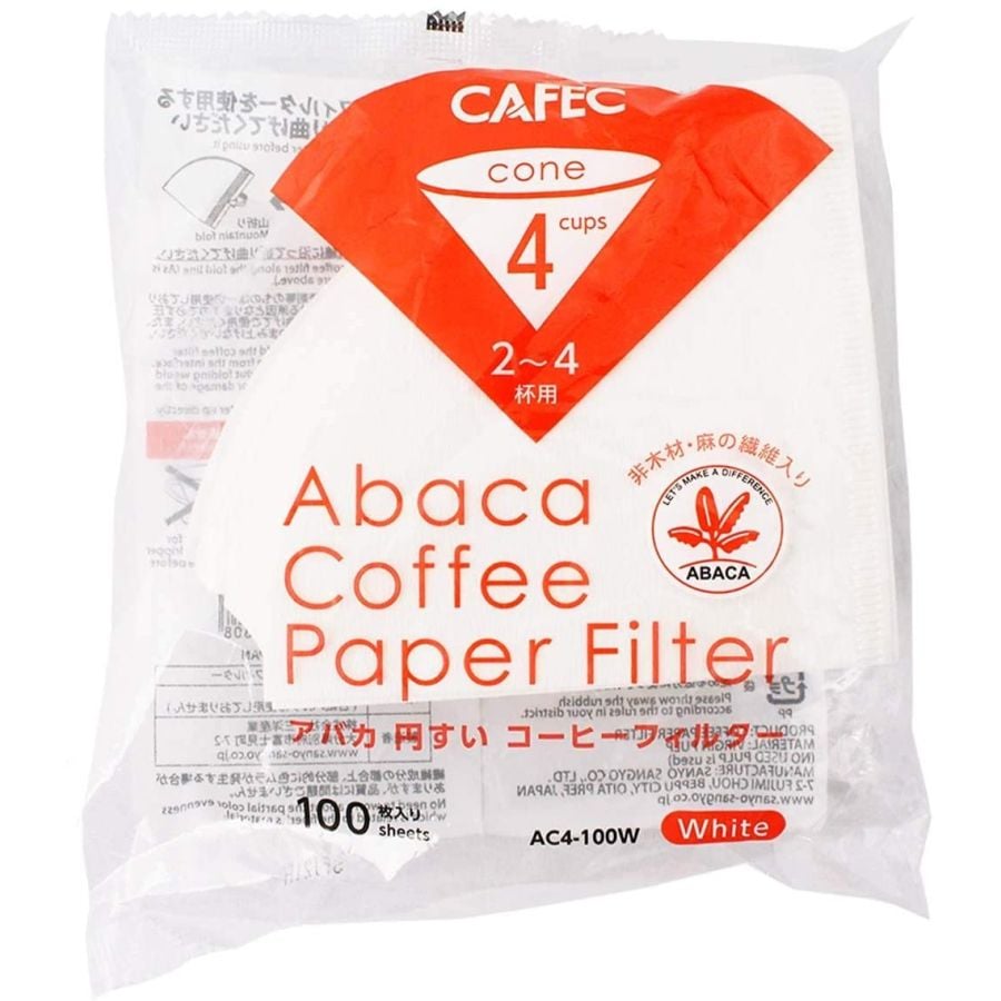 CAFEC ABACA Cone-Shaped papel de filtro 4 tazas, blanco 100 uds.