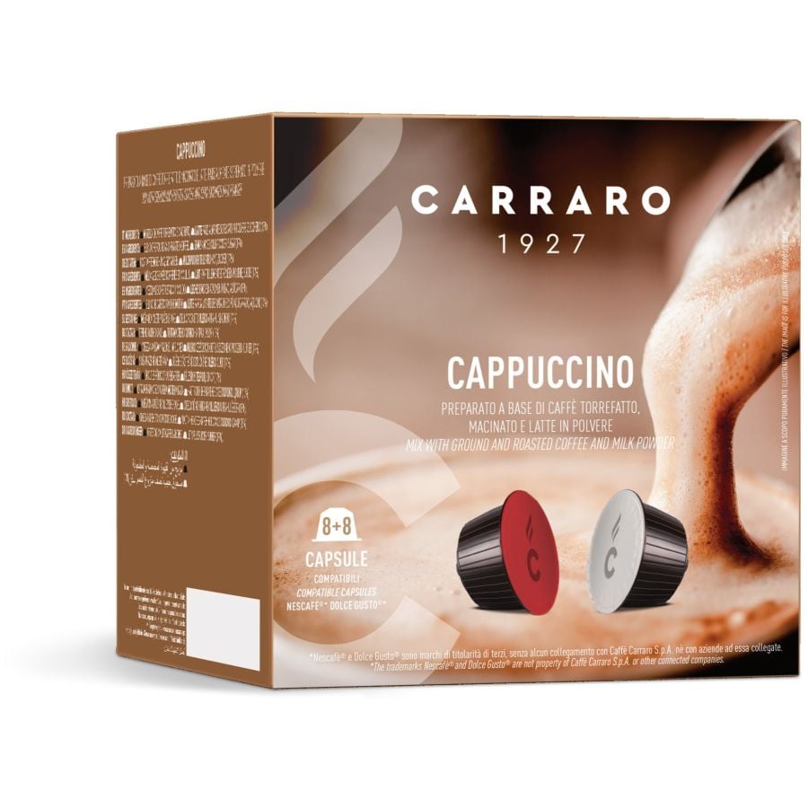 Carraro 1927 Cappuccino Dolce Gusto® Cápsulas de café compatibles, 8+8 uds