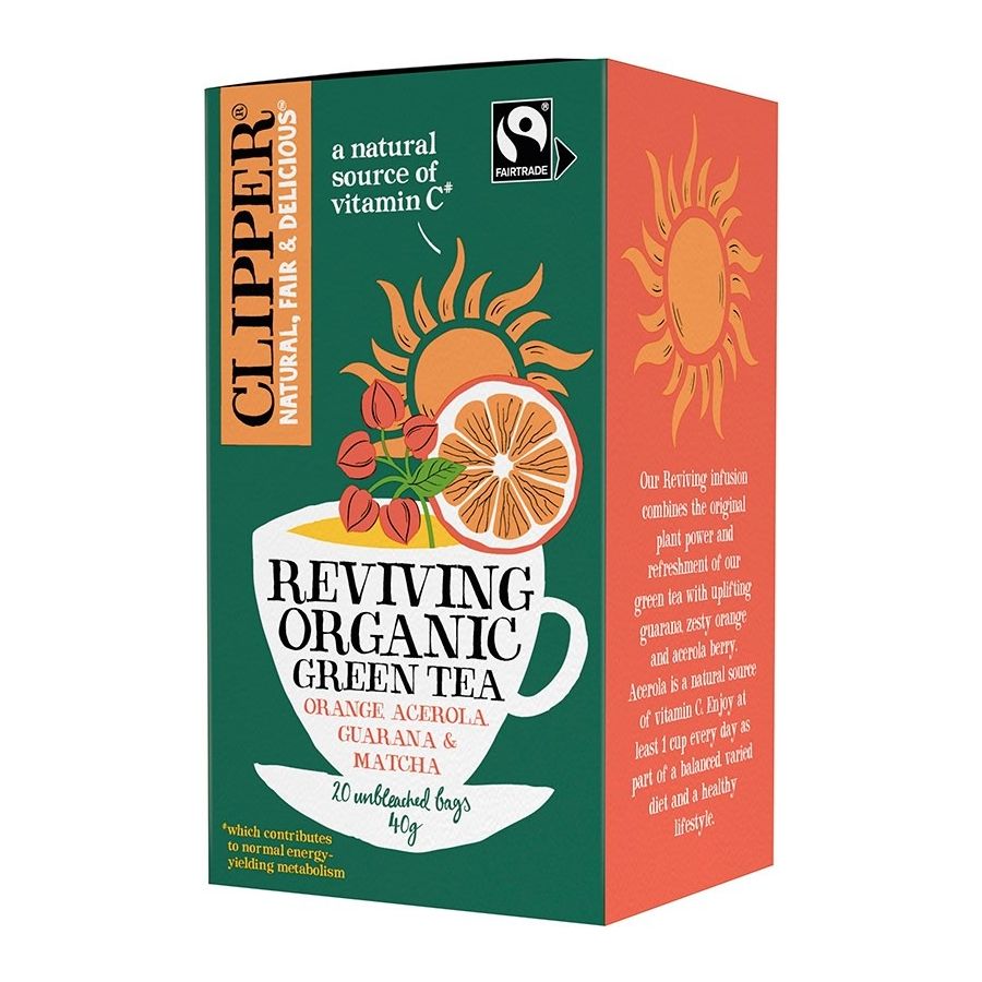 Clipper Organic Green Tea Reviving Orange, Acerola, Guarana & Matcha 20 bolsas de té